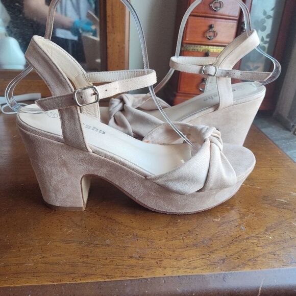 Women's Platform Heels Ankle Strap Sandals Peep Toe Suede Wedges 8.5 - Picture 2 of 15